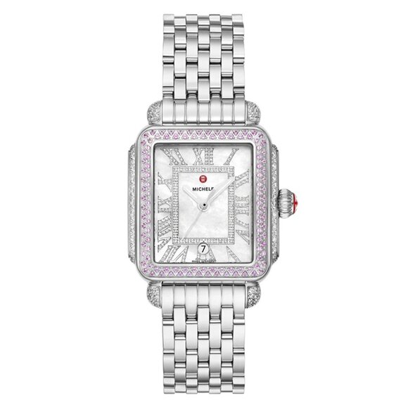 ‼️ MICHELE Limited Edition Deco Madison Pink Sapphire Stainless Steel Watch - Picture 1 of 8